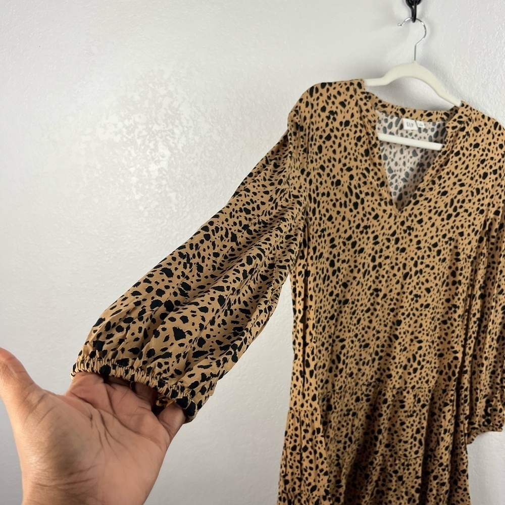 GAP Leopard Animal Print Tiered Swing Dress Sz L Mob Wife Long Sleeve TC0634 - Picture 5 of 8